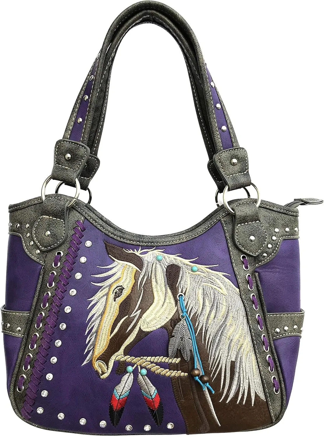 Zelris Dakota Dales Pony Horse Embroidery Mane Western Country Women Conceal Carry Tote Purse with Matching Wallet Set