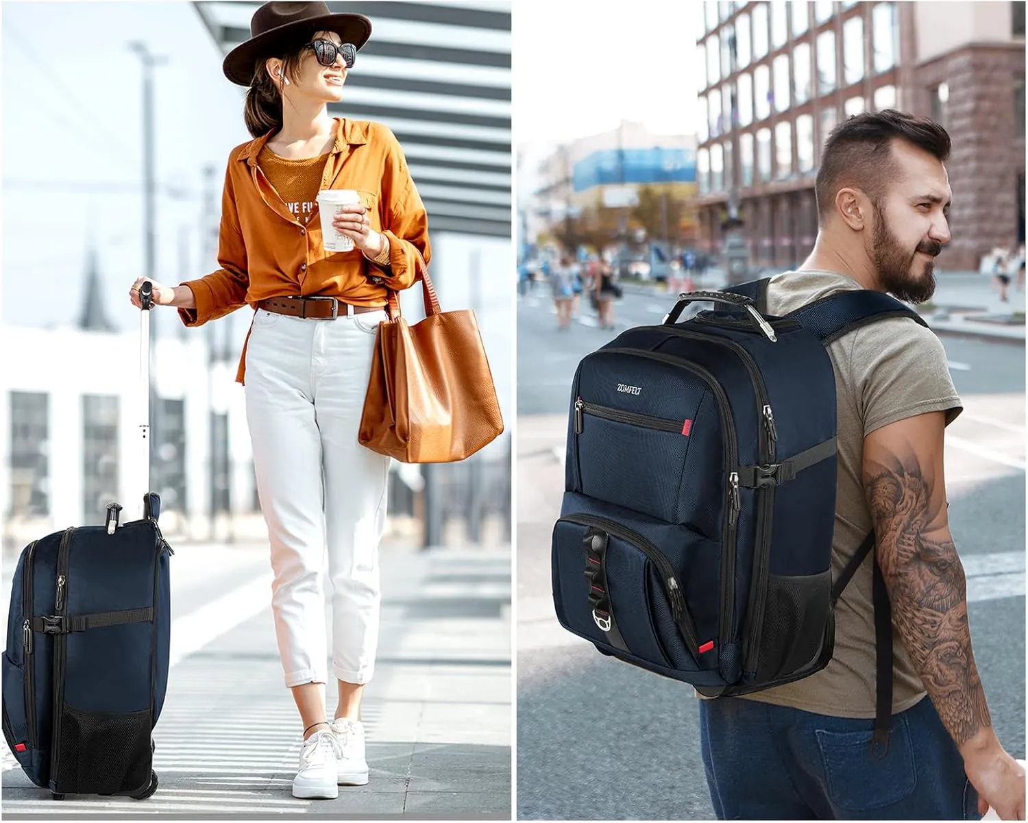 ZOMFELT Rolling Backpack, Travel Backpack with Wheels, Carry on Backpack with 3 Packing Cubes, 17.3 Inch Wheeled Laptop Backpack for Men Women Adults to Travel Work Business Blue