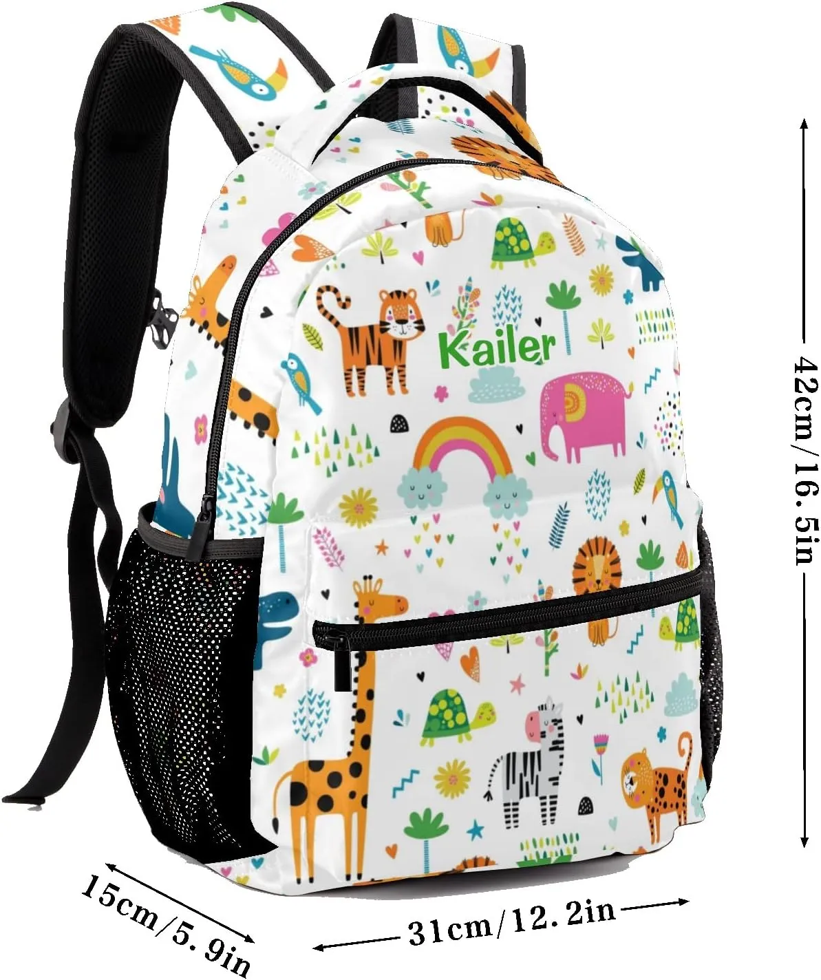Zoo Animals Floral Personalized Kids School Backpack Custom Name for Boys Girls Primary Daypack Bookbag Travel Bag