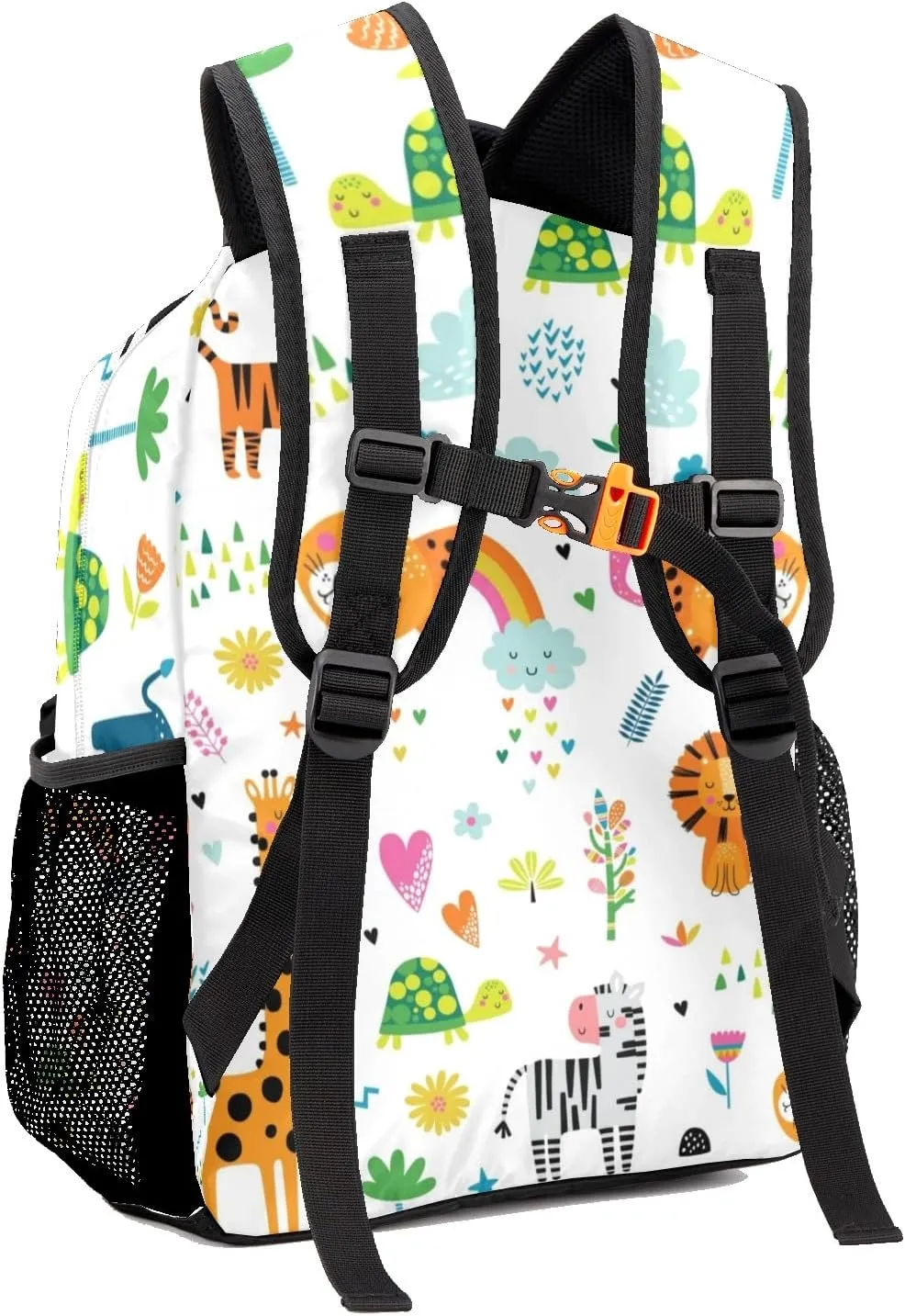 Zoo Animals Floral Personalized Kids School Backpack Custom Name for Boys Girls Primary Daypack Bookbag Travel Bag