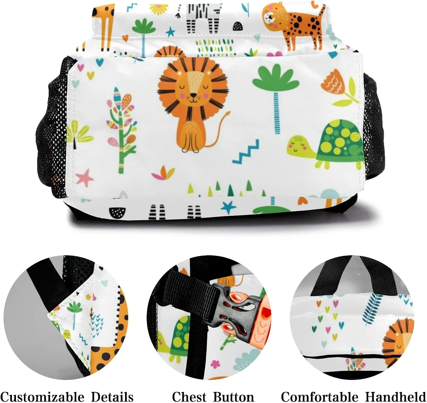 Zoo Animals Floral Personalized Kids School Backpack Custom Name for Boys Girls Primary Daypack Bookbag Travel Bag